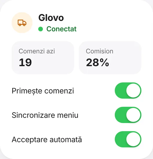 Integrarea Glovo în iHoreca, cu comenzile zilei și comisionul