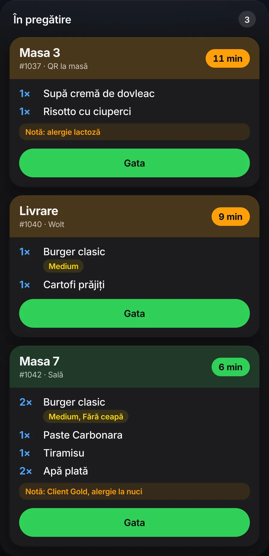 Kitchen Display cu comenzile în pregătire în bucătărie